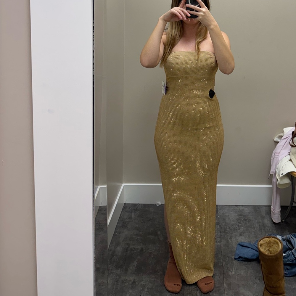 Strapless Rhinestone Slit Formal Dress - Picture 3 of 6